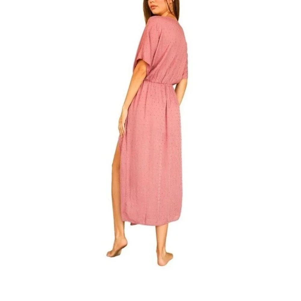 Dippin Daisys Womens Mauve Swiss Dot‎ V-Neck Maxi Dress EX1827JDCOD Pink Large